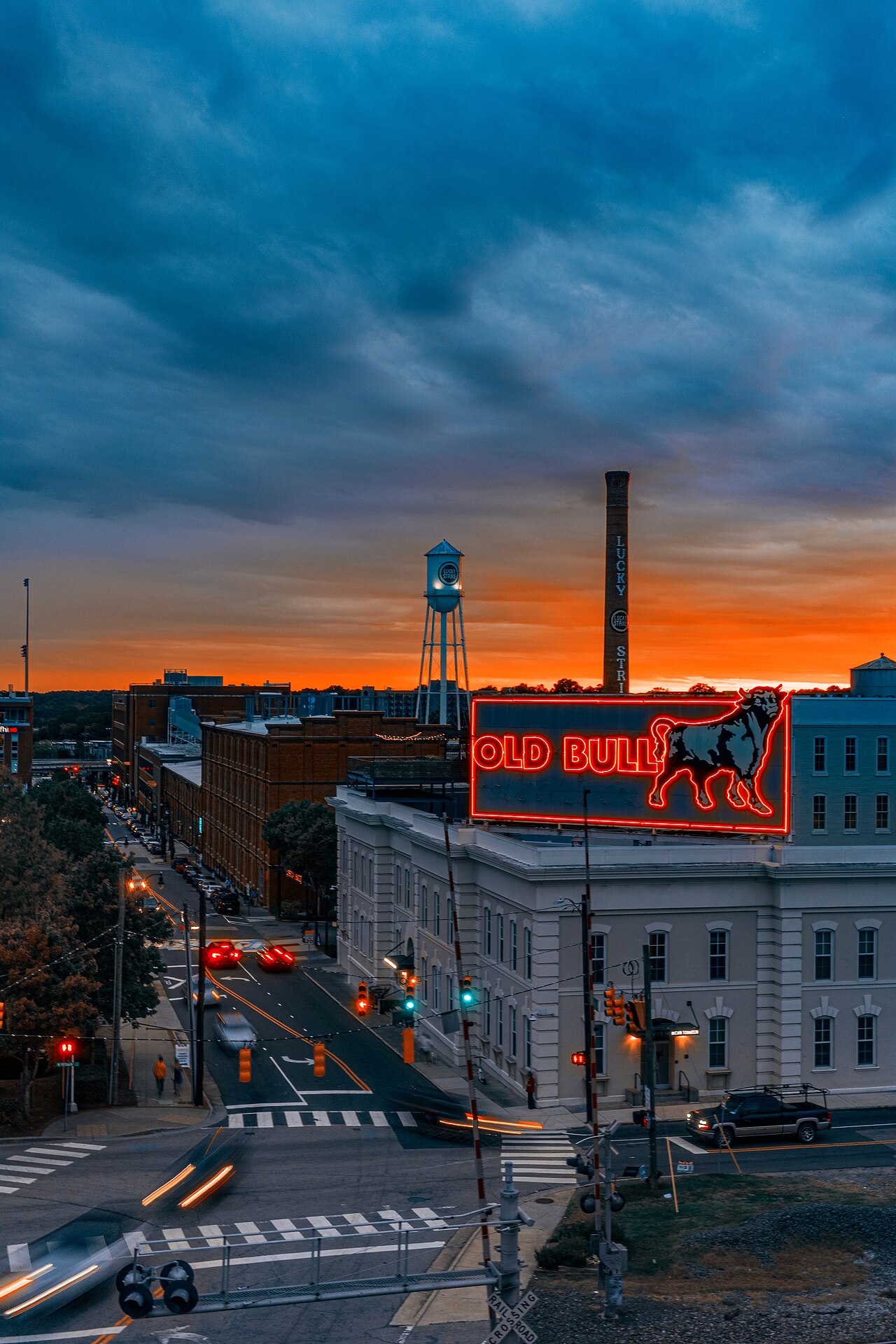 The American Tobacco Historic District and Old Bull sign in Durham, North Carolina
